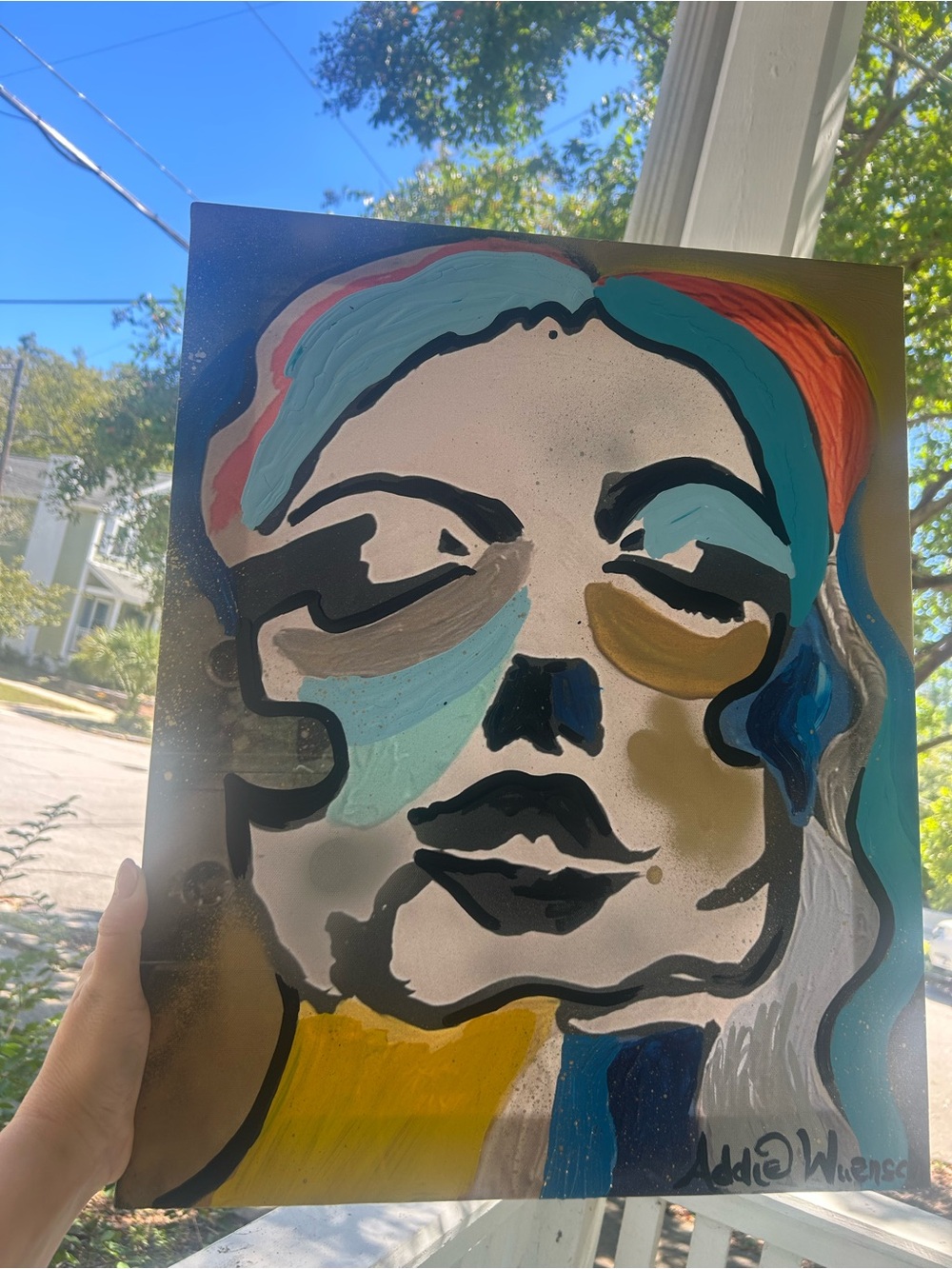 Abstract Face Wall Art Painting in Blue, Teal, Yellow